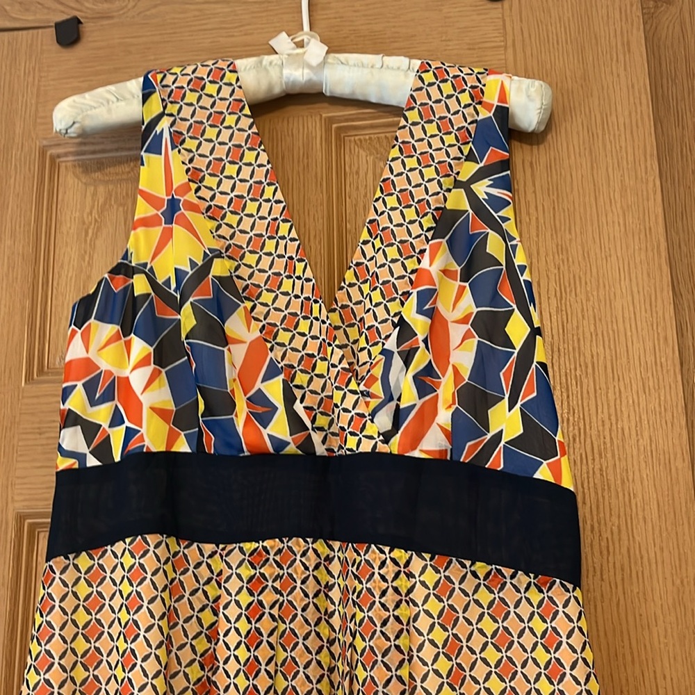 Ann Taylor maxi dress size 8 gorgeous tropical pattern sleeveless v neck front - Picture 2 of 6